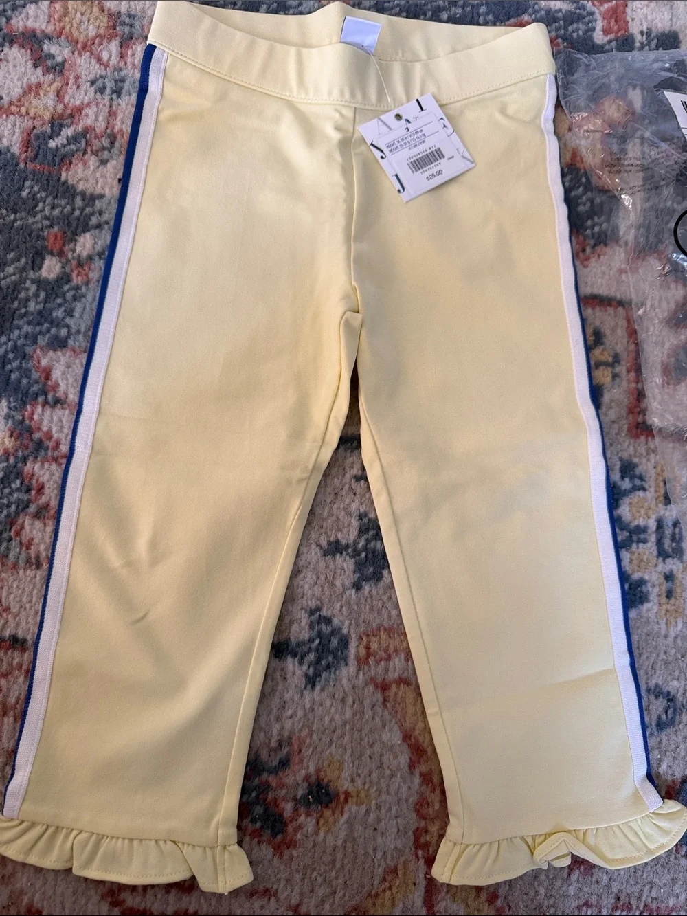 New Janie and Jack gorgeous Yellow Legging pants Blue and White Side Stripes